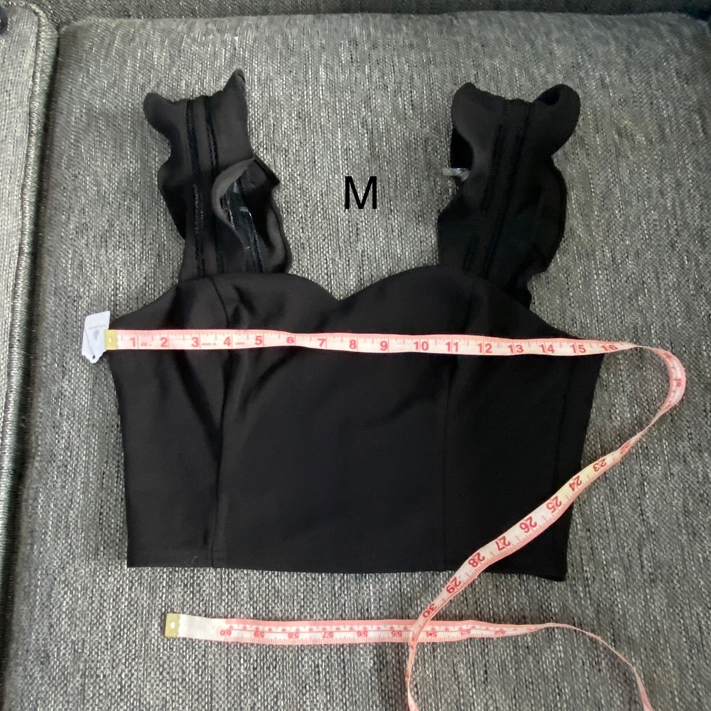 Black Crop top sleeveless with ruffle detail size small NWT - Picture 12 of 15